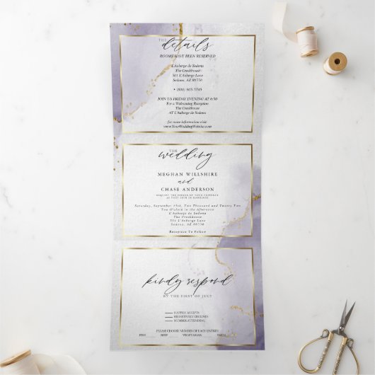 Invitation Trois Volets Prune Poussiéreux Violet (Intérieur)
