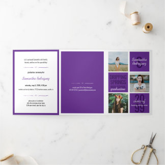 Invitation Trois Volets Purple 5-Photo Fun Boxes Graduation