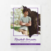 Invitation Trois Volets Purple Edgy Abstrait Torn Photo Graduation (Page de couverture)