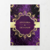 Invitation Trois Volets Purple Galaxy Gold Mandala QR Code Mariage indien (Page de couverture)