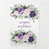 Invitation Trois Volets Purple, Lavande, Mariage Floral Rose Boho | (Page de couverture)