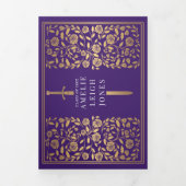 Invitation Trois Volets Purple Médiéval Épée Photo Party Graduation (Page de couverture)