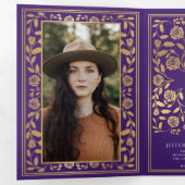 Invitation Trois Volets Purple Médiéval Épée Photo Party Graduation (Intérieur en premier)