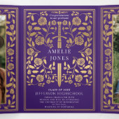 Invitation Trois Volets Purple Médiéval Épée Photo Party Graduation (Intérieur au milieu)