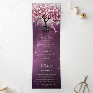 Invitation Trois Volets Purple rose Bourgogne Vin Coeur feuille Mariage