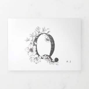 Invitation Trois Volets 'Q' Monogramme magnifique Mariage floral croisé
