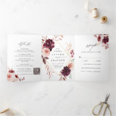 Invitation Trois Volets QR Code Automne Romance Gold Mariage géométrique (Intérieur)