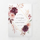 Invitation Trois Volets QR Code Automne Romance Gold Mariage géométrique (Page de couverture)