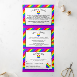 Invitation Trois Volets Rainbow Heart, Love is Love Mariage Suite