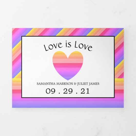 Invitation Trois Volets Rainbow Heart, Love is Love Mariage Suite (Page de couverture)