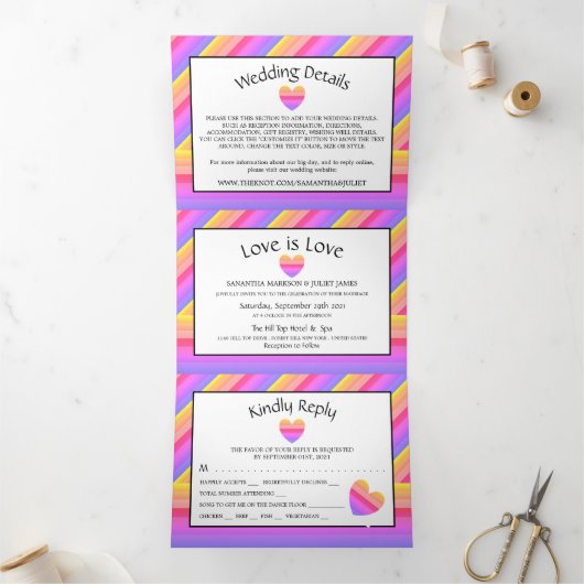 Invitation Trois Volets Rainbow Heart, Love is Love Mariage Suite (Intérieur)