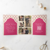 Invitation Trois Volets Rani Crème rose Ikat All in One Mariage indien (Intérieur)