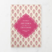 Invitation Trois Volets Rani Crème rose Ikat All in One Mariage indien (Page de couverture)