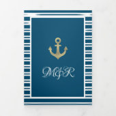 Invitation Trois Volets Rayures de feuille d'ancre marine nautique (Page de couverture)