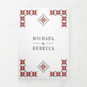 Invitation Trois Volets Red and Black Ukrainian Embroidery QR Code Wedding (Page de couverture)