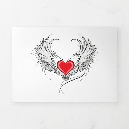 Invitation Trois Volets Red Angel Coeur avec ailes (Page de couverture)