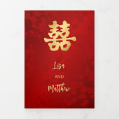 Invitation Trois Volets Red Gold Photo Mariage chinois (Page de couverture)
