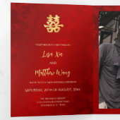 Invitation Trois Volets Red Gold Photo Mariage chinois (Intérieur en premier)
