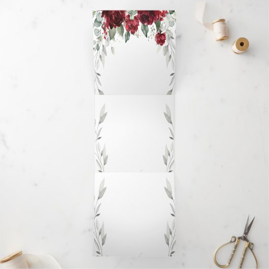 Invitation Trois Volets Red Peony Epiphany Wedding Program Trifold Card (Intérieur)