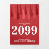 Invitation Trois Volets Red Row of Tassels 3-Photo Graduation (Page de couverture)