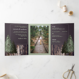 Invitation Trois Volets Redwoods & Bark, Mariage rustique