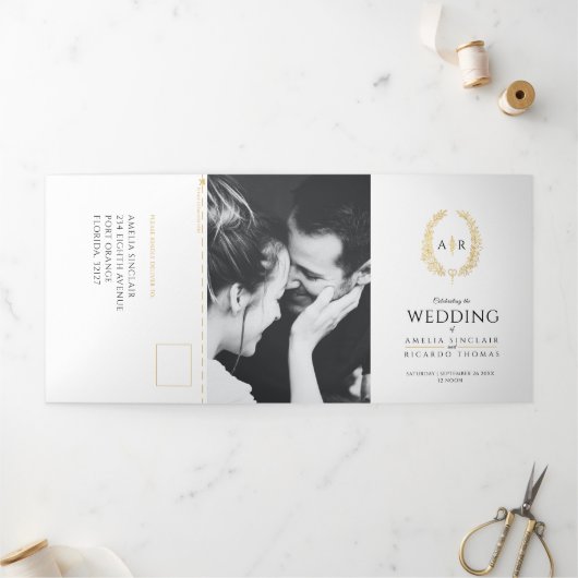 Invitation Trois Volets Reponse pour l'option de repas de mariage noir en  (Extérieur)