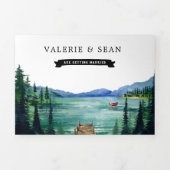 Invitation Trois Volets Résort de camping au bord du lac | Mariage illustr (Page de couverture)