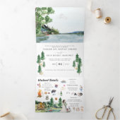 Invitation Trois Volets Résort de camping au bord du lac | Mariage illustr (Intérieur)