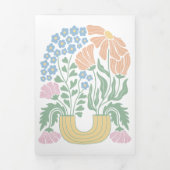 Invitation Trois Volets Retro Boho Chic Abstrait Floral Détails du Mariage (Page de couverture)