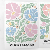 Invitation Trois Volets Retro Boho Chic Abstrait Floral Détails du Mariage (Intérieur en premier)