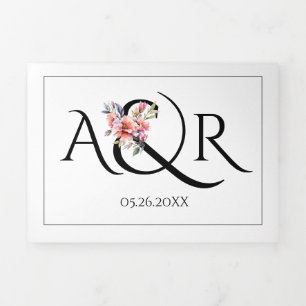 Invitation Trois Volets Rhododendron, esperluette et initiales de mariage