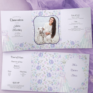 Invitation Trois Volets Robe de princesse diamants Quinceanera lilas Photo