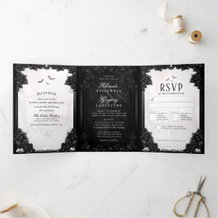 Invitation Trois Volets Romance gothique Noir & Blanc "Ensemble avec"