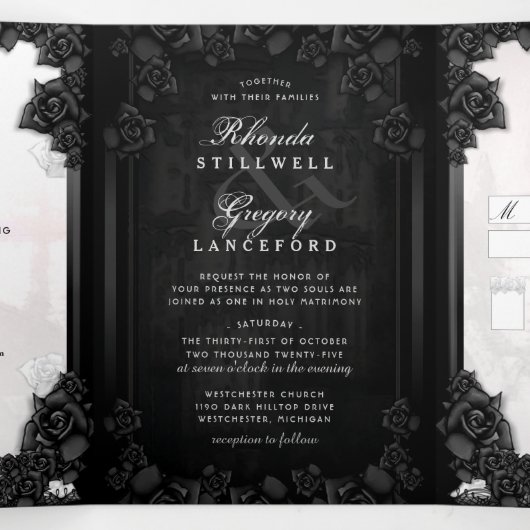 Invitation Trois Volets Romance gothique Noir & Blanc "Ensemble avec" (Intérieur au milieu)