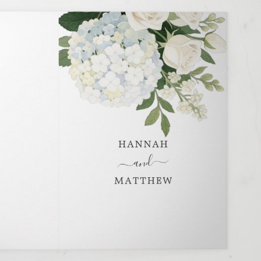 Invitation Trois Volets Romantique Blanc Hydrangea Rose Élégant mariage Tr (Page de couverture)