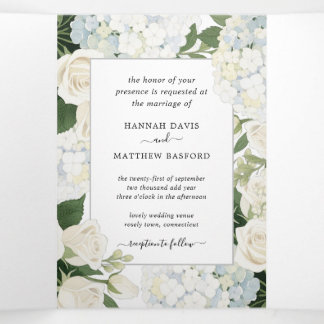 Invitation Trois Volets Romantique Blanc Hydrangea Rose Élégant mariage Tr