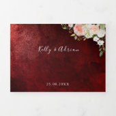 Invitation Trois Volets Romantique Bourgogne Blush rose mariage Floral (Page de couverture)