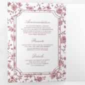 Invitation Trois Volets Rose blanc Dusty Chinoiserie Crest QR Code Mariage (Intérieur en premier)