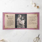 Invitation Trois Volets Rose Damask Fairy Tale Mariage Photo (Intérieur)