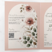 Invitation Trois Volets Rose du désert Rose & Vert Floral Mariage (Intérieur en premier)