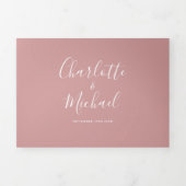 Invitation Trois Volets Rose Dusty Elegant Script Monogram Mariage (Page de couverture)