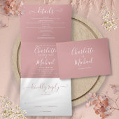 Invitation Trois Volets Rose Dusty Elegant Script Monogram Mariage
