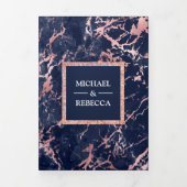 Invitation Trois Volets Rose en marbre bleu marine Parties scintillant d'o (Page de couverture)