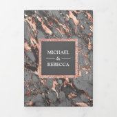 Invitation Trois Volets Rose en marbre gris acier Parties scintillant or M (Page de couverture)