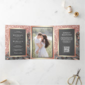 Invitation Trois Volets Rose Gold Ardoise Grise Marbre Code QR Mariage (Intérieur)