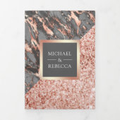 Invitation Trois Volets Rose Gold Ardoise Grise Marbre Code QR Mariage (Page de couverture)
