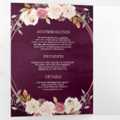 Invitation Trois Volets Rose Gold Dusty rose Floral QR Code Plum Mariage (Intérieur en premier)