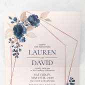 Invitation Trois Volets Rose Gold Dusty Rose Marine Floral Géométrique (Intérieur en premier)