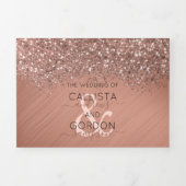 Invitation Trois Volets Rose Gold Pailleté Métallic Détail Registre RSVP (Page de couverture)