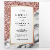 Invitation Trois Volets Rose Gold Parties scintillant Gris Marbre Photo Ma (Intérieur en premier)
